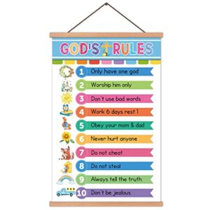 kairne god’s scripture art print with wood magnetic poster hanger, christian hanging pictures bible verses church poster(35x56cm) sunday school educational wall art kids rules for home decor