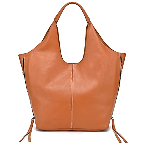 Soft Genuine Leather Tote Bag Womens Top Handle Handbags Quality Multi-function Hobo Shoulder Bag and Travel Lady Purses (Brown)