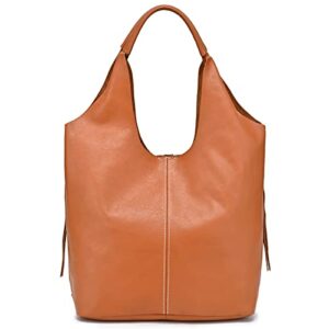 Soft Genuine Leather Tote Bag Womens Top Handle Handbags Quality Multi-function Hobo Shoulder Bag and Travel Lady Purses (Brown)