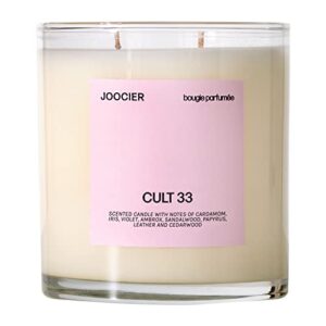 joocier | cult 33 candle-sandalwood, papyrus, leather, cedarwood | santal 33 fragrance inspired candle 10 oz 70+ hour burn time double wick luxury home fragrance scented candle home décor non toxic