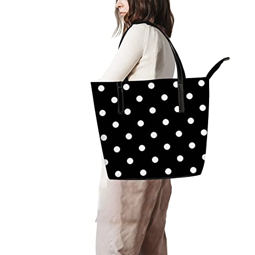 Retro Black and white Polka Dot Tote Bag for Women Leather Handbags Women's Crossbody Handbags Work Tote Bags for Women Coach Handbags Tote Bag with Zipper.