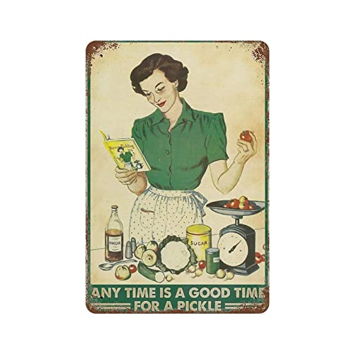 Funny Kitchen Quote Metal Tin Sign Wall Decor Good Pickle Cooking Any time is a Good time for Pickle Sign for Home Kitchen Cafe Farmhouse Wall Decor 8x5.5inch