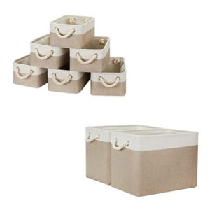 temary fabric storage baskets set of 6 small storage bins bundled with 2 pack decorative baskets for storage (white&khaki, 11.8lx7.9wx5.3h inches, 16lx12wx12h inches)
