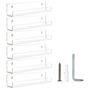 lilezbox acrylic clear floating shelves, wall mounted acrylic invisible bookshelf,spice rack organizer,storage shelves display organizer on kids room, bathroom, kitchen, bedroom (6, 15 x 4.3 inch)