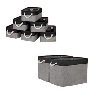 temary storage baskets 6 pack small fabric storage bins with 2 pcs large baskets for organizing towels, blankets (black&gray, 11.8lx7.9wx5.3h inches, 16lx12wx12h inches)