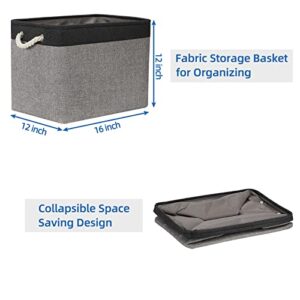 Temary Storage Baskets 6 Pack Small Fabric Storage Bins with 2 Pcs Large Baskets for Organizing Towels, Blankets (Black&Gray, 11.8Lx7.9Wx5.3H Inches, 16Lx12Wx12H Inches)