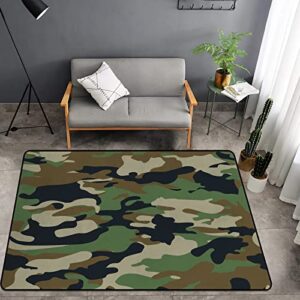 washable area sponge rug pad for kids girls bedroom living room green camouflage, abstract hunter army masking camo non-slip carpet super soft extra thick bathroom dorm home indoor small floor rugs