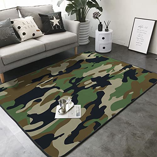 Washable Area Sponge Rug Pad for Kids Girls Bedroom Living Room Green Camouflage, Abstract Hunter Army Masking Camo Non-Slip Carpet Super Soft Extra Thick Bathroom Dorm Home Indoor Small Floor Rugs