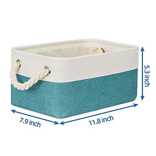 Temary Collapsible Storage Bins Set of 6 Fabric Storage Baskets 2 Pcs Decorative Baskets for Gifts Empty (White&Teal, 11.8Lx7.9Wx5.3H Inches, 16Lx12Wx12H Inches)