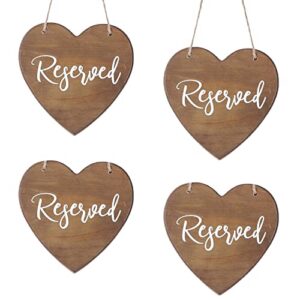 baysbai hanging reserved signs pack of 4, heart-shaped wooden reserved signs for wedding chairs with jute rope to hang on church pews, seating, doorways, aisles, rows for parties, receptions