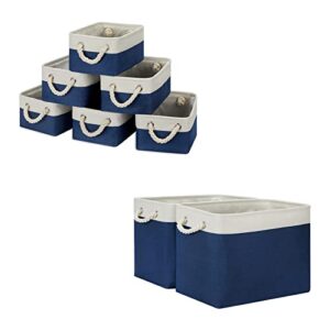temary 6 pcs small storage baskets for shelves, 2 pcs fabric storage bins for organizing clothes, toys, books (white&blue, 11.8lx7.9wx5.3h inches, 16lx12wx12h inches)