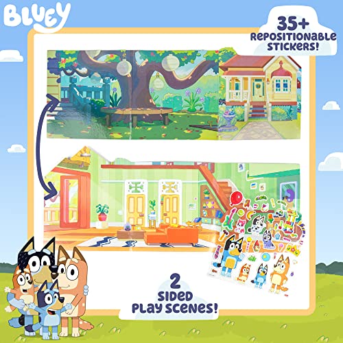 Bluey Sticker Playset, 35+ Reusable Bluey Stickers, 2 Sticker Play Scenes, Puffy Bluey Repositionable Stickers for Kids, Bluey & Bingo Removable Stickers, Perfect for Travel, Screen-Free Fun