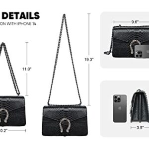 JBB Crossbody Bags for Women Snake Print Clutch Purses Evening Handbags Chain Strap Shoulder Satchel Medium Size Black