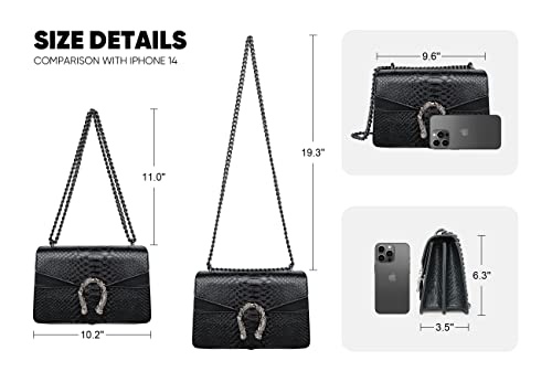 JBB Crossbody Bags for Women Snake Print Clutch Purses Evening Handbags Chain Strap Shoulder Satchel Medium Size Black