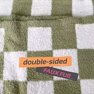 Ultra Soft Checkered Blanket Cozy Buffalo Check Throw Fluffy Knitted Reversible Throw Blanket Lightweight Fleece Checkerboard Grid Blanket for Sofa Couch Bed Travel, Sage Green, 51''x63''