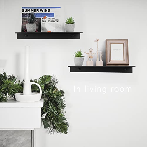 MITIME Floating Shelves Wall Mounted Set of 2, Aluminum Alloy Hanging Small Shelf 16 Inch Modern Shelves for Bedroom Bathroom Living Room Kitchen Office (16" Set of 2)