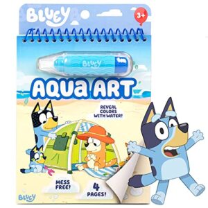 bluey aqua art, includes 4 reusable pages of water art & water pen, color with water book, water reveal activity book, paint with water books, water doodle book, reusable no-mess art book