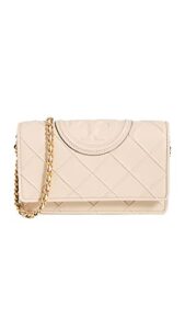 tory burch women’s fleming soft chain wallet, new cream, off white, one size