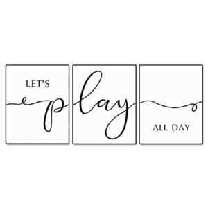 let’s play all day wall decor playroom game room wall quotes minimalist poster art home wall decor game room decor gift, set of 3, unframed (11×14 inch)