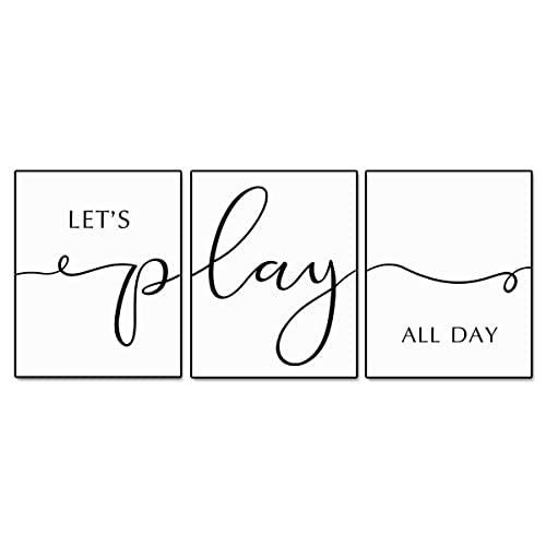 Let's Play All Day Wall Decor Playroom Game Room Wall Quotes Minimalist Poster Art Home Wall Decor Game Room Decor Gift, Set Of 3, UNFRAMED (11x14 inch)