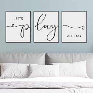 Let's Play All Day Wall Decor Playroom Game Room Wall Quotes Minimalist Poster Art Home Wall Decor Game Room Decor Gift, Set Of 3, UNFRAMED (11x14 inch)