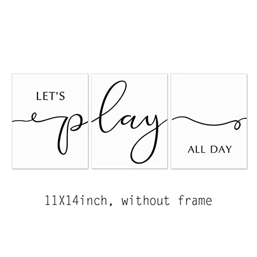 Let's Play All Day Wall Decor Playroom Game Room Wall Quotes Minimalist Poster Art Home Wall Decor Game Room Decor Gift, Set Of 3, UNFRAMED (11x14 inch)