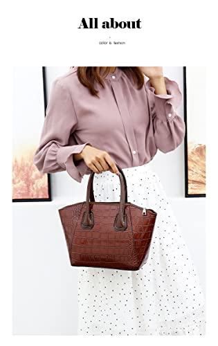 Women Fashion Handbags Wallet Tote Bag Shoulder Bag Top Handle Satchel Backpack Purse Set 6pcs (Brown)