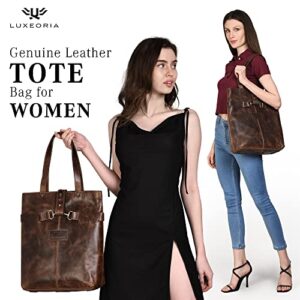 LUXEORIA Genuine Leather Tote Bag for Women Shoulder Handbag Swanky Deep Brown