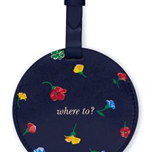 Kate Spade New York Round Vegan Leather Luggage Tag, Durable Suitcase ID Tag, Garden Toss