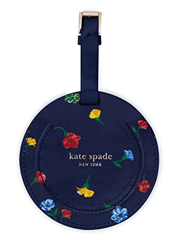 Kate Spade New York Round Vegan Leather Luggage Tag, Durable Suitcase ID Tag, Garden Toss