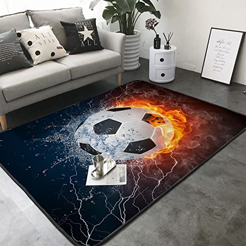 Washable Area Sponge Rug Pad for Kids Girls Bedroom Living Room Soccer Ball, Sports Fire and Water Lightening Splash Non-Slip Carpet Super Soft Extra Thick Bathroom Dorm Home Indoor Small Floor Rugs