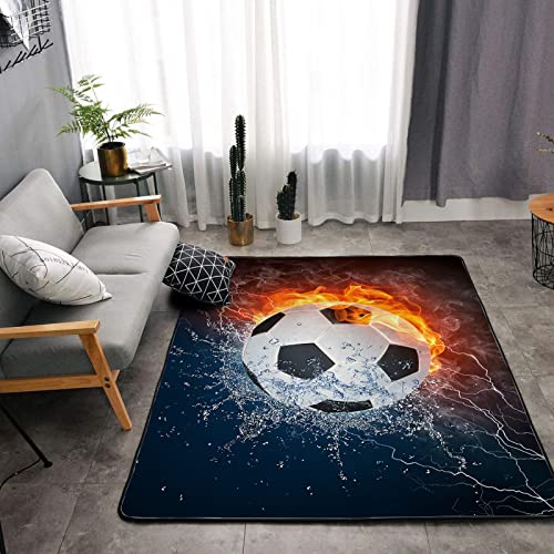 Washable Area Sponge Rug Pad for Kids Girls Bedroom Living Room Soccer Ball, Sports Fire and Water Lightening Splash Non-Slip Carpet Super Soft Extra Thick Bathroom Dorm Home Indoor Small Floor Rugs