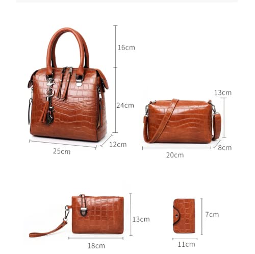 Women Fashion Handbags Wallet Tote Bag Shoulder Bag Top Handle Satchel Purse Set 4pcs (Red)