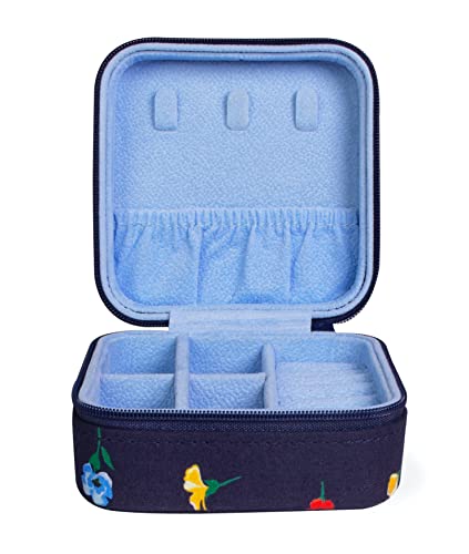 Kate Spade New York Navy Floral Travel Jewelry Case, Small Jewelry Box to Organize Rings, Necklaces, Earrings, Garden Toss