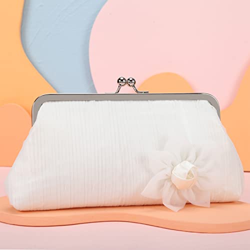 Fawziya Clutches Formal Handbag For Women Evening Satin Purse-White