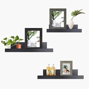 Art Emotion Black Floating Shelves | Set of 5 | Wall Shelf | Wood Bathroom Shelves | Bedroom | Living Room | Kitchen | Office & More (Black)