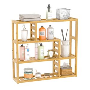 epesoware bathroom bamboo organizer 3 tier multifunctional storage rack adjustable wall mounted shelf free standing plant stands,floating shelves over toilet