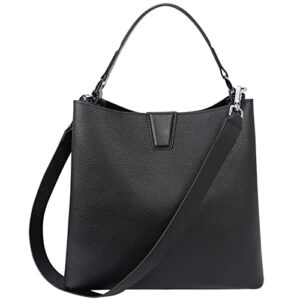 heshe leather womens handbags tote top handle bucket bag shoulder bags satchel ladies purses crossbody bag (black-top grain leather)