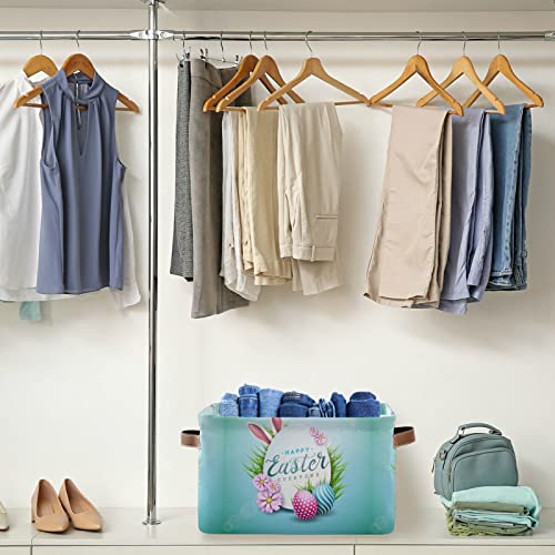 Foldable Storage Basket, Cube Organizer Bins Happy Easter Cube Bag Dual Handles for Closet Shelf