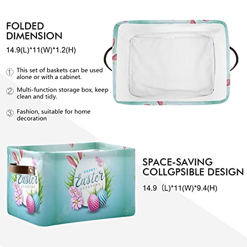 Foldable Storage Basket, Cube Organizer Bins Happy Easter Cube Bag Dual Handles for Closet Shelf