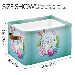 Foldable Storage Basket, Cube Organizer Bins Happy Easter Cube Bag Dual Handles for Closet Shelf