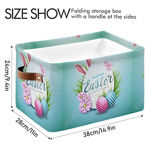 Foldable Storage Basket, Cube Organizer Bins Happy Easter Cube Bag Dual Handles for Closet Shelf