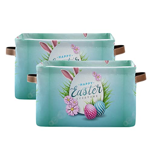 Foldable Storage Basket, Cube Organizer Bins Happy Easter Cube Bag Dual Handles for Closet Shelf