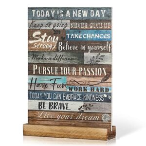 desk decor presents inspirational encouragement cheer up plaque motivational bathroom decoration modern office positive quotes for women rustic inspiring art table decorative wooden sign with stand