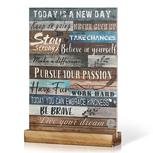 Desk Decor Presents Inspirational Encouragement Cheer Up Plaque Motivational Bathroom Decoration Modern Office Positive Quotes for Women Rustic Inspiring Art Table Decorative Wooden Sign with Stand