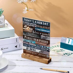 Desk Decor Presents Inspirational Encouragement Cheer Up Plaque Motivational Bathroom Decoration Modern Office Positive Quotes for Women Rustic Inspiring Art Table Decorative Wooden Sign with Stand