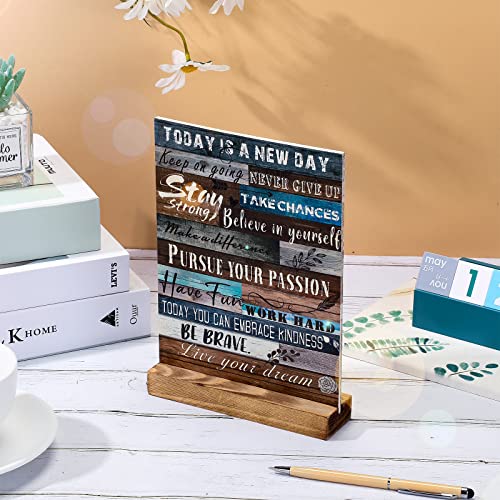 Desk Decor Presents Inspirational Encouragement Cheer Up Plaque Motivational Bathroom Decoration Modern Office Positive Quotes for Women Rustic Inspiring Art Table Decorative Wooden Sign with Stand