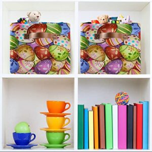 Foldable Storage Basket, Cube Organizer Bins Colorful Happy Easter Eggs Various Floral Print Cube Bag Dual Handles for Closet Shelf