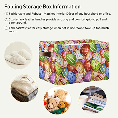 Foldable Storage Basket, Cube Organizer Bins Colorful Happy Easter Eggs Various Floral Print Cube Bag Dual Handles for Closet Shelf