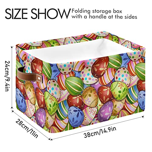 Foldable Storage Basket, Cube Organizer Bins Colorful Happy Easter Eggs Various Floral Print Cube Bag Dual Handles for Closet Shelf